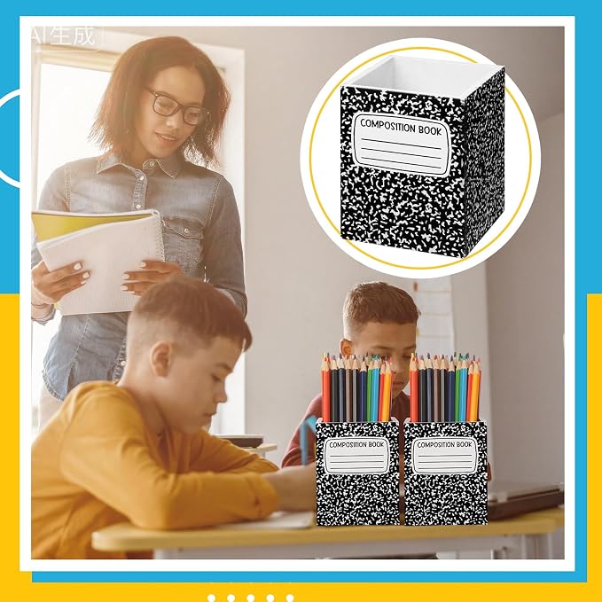 Sherr 2 Pcs Wood Pencil Holder Pen Holder for Classroom Composition Book Back to School Pencils Cup Wooden Dispenser Crayon Organizer for Teacher First Day School Gifts Office Desk