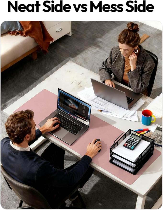 YSAGi Leather Desk Protector, Office Mat, Large Mouse Mat, Non-Slip PU Leather Blotter, Laptop Desk, Waterproof Writing Pad for Office and Home (Pale Mauve, 35.4" x 17")