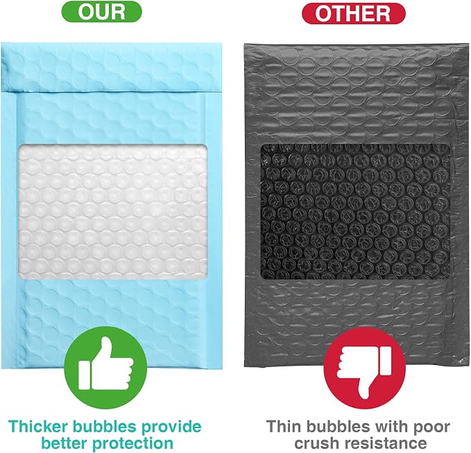 Metronic Bubble Mailers 4x8 Inch 800 Pack Light Blue Bubble Envelopes | Usable Size 4x7" Waterproof Padded Mailing Envelopes for Shipping Jewelry Makeups