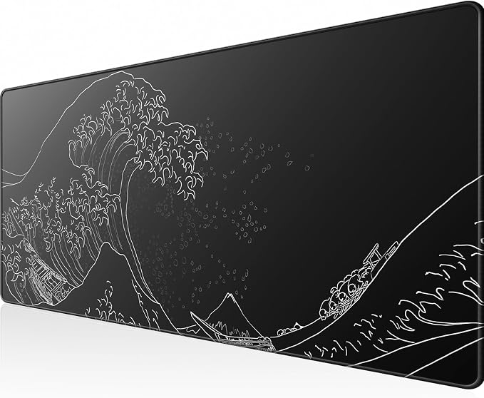 KTRIO Large Gaming Mouse Pad, Desk Mat, 31.5 x 11.8 in, Kanagawa Wave, XL | Smooth Micro-Weave Surface, Artistic Pattern Design, Non-Slip Rubber Base, Durable Stitched Edges, Office & Home Use