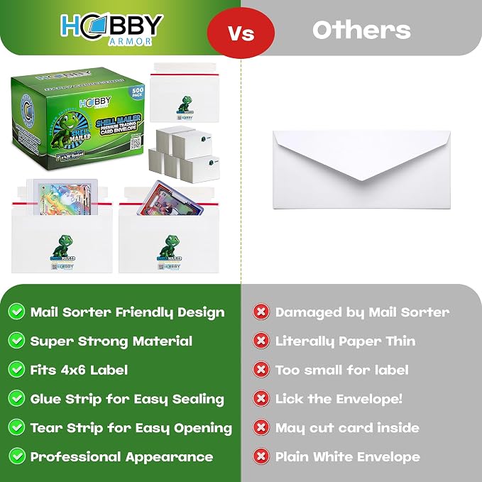 Shell Mailer Trading Card Envelopes for Shipping, Card Mailers - 500 Pack | Perfect Fit for Semi-Rigids & Toploaders, Sides Glued Flat for Sorting Machines, Premium Material, Customized Protective Flap