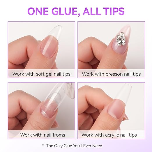 Gelike EC UV Nail Glue Gel: 32ML 6 in 1 Strong Glue Nail for Extension Home DIY Clear UV Cure Adhesive for Acrylic Nails & Press On Nails Tips 12 Toxic-Free