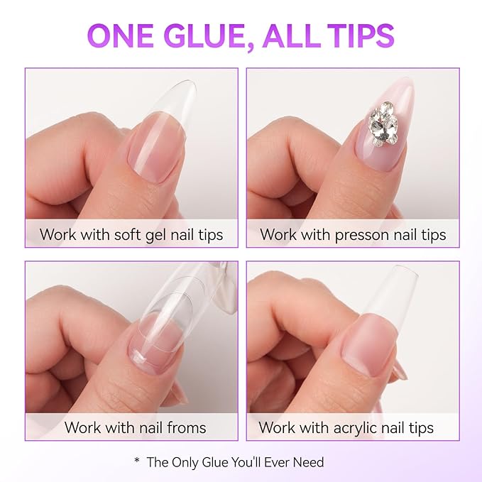 Gelike EC UV Gel Nail Glue for Press On Nails: 6 in 1 Strong UV Nail Glue for Nail Tips and Acrylic Fake Nail - Long Lasting 28 Days Quick Dry - Beginner Friendly DIY for Home Salon