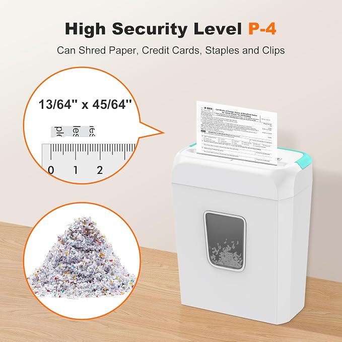 Bonsaii 6-Sheet Cross Cut Paper Shredder for Home, 3.4 Gal Bin | P-4 Security Level, Shreds Credit Cards, Staples & Paper Clips, with Portable Handle, Small Shredder for Home