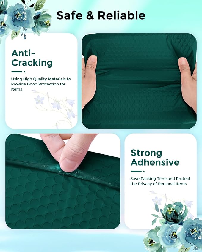 Metronic Bubble Mailers 6x10 Inch 100 Pack Forest Green Usable Size 6x9" Padded Envelopes Self-Sealing Bubble Mailer Perfect for Christmas Gift Packaging, Shipping, Mailing, Small Business Bulk