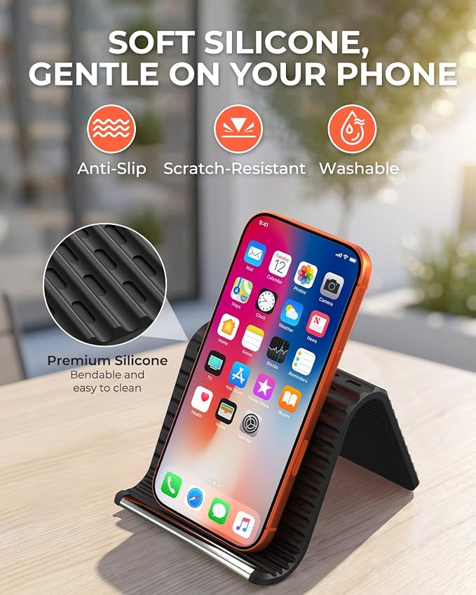 2026 Airplane Phone Holder, Flexible Silicone Portable Phone Stand | Foldable for Desk Bed Office, Travel Essentials Hands Free Mount for iPhone Tablet Laptop,Anti-Slip & Scratch-Resistant