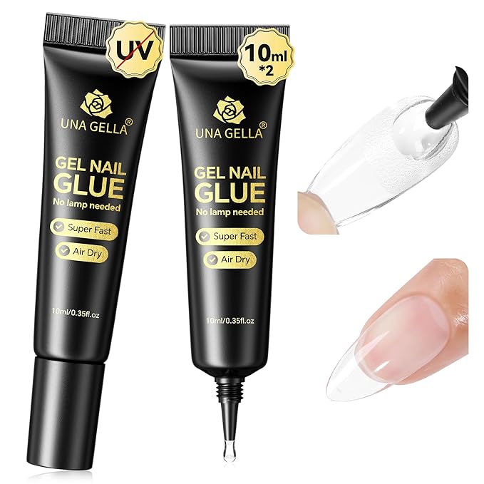UNA GELLA Super Strong Nail Glue: 2Pcs*10ml Semi Solid Nail Glue for Press Ons No Lamp Needed 10s Quick Drying Solid Nail G lue Gel Upgraded for Acrylic Fake Nails Extension Long Lasting