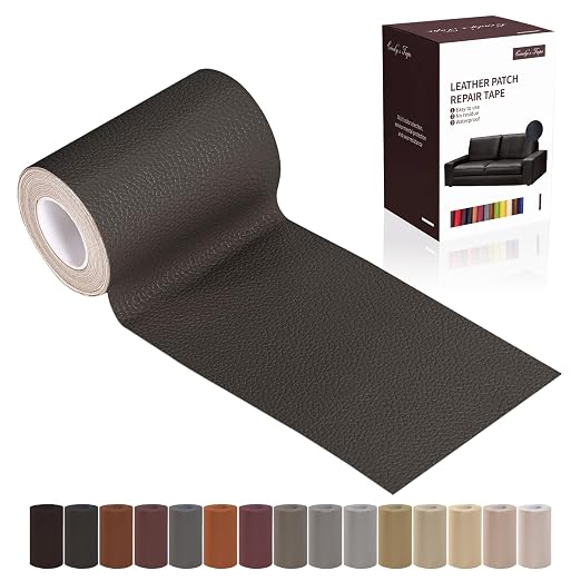 Leather Repair Patch Tape, Coffee 3 x 61 Inches Self Adhesive Leather Repair Kit for Furniture, Car Seat,Vinyl Leather Repair Kit for Office Chairs, Couch, Sofa, Luggage