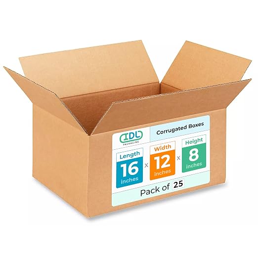 Medium Shipping & Moving Boxes 16"L x 12"W x 8"H (25-Pack) - Extra Strength 200 lb vs Regular - Corrugated Boxes for Packaging Moving and Delivering - Packaging Box - Box to Pack by IDL Packaging | Extra Strength 200 lb vs Regular - Corrugated Boxes fo...