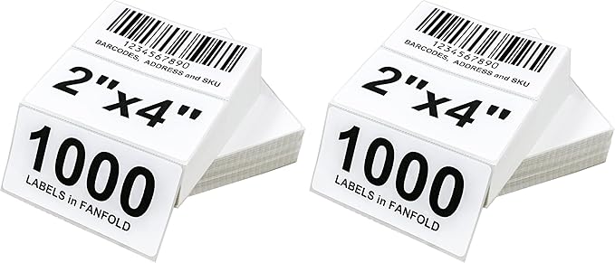 L LIKED 4" X 2" Fanfold Direct Thermal Labels - 1000 Total UPC and Shipping Labels Compatible with Zebra, Munbyn, and Rollo Thermal Printers (Pack of 2)
