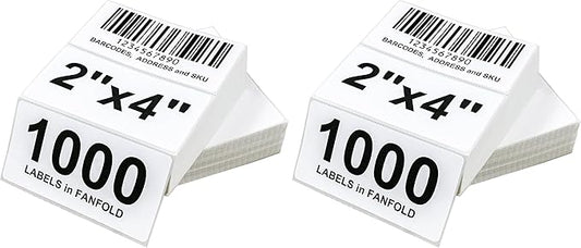 L LIKED 4" X 2" Fanfold Direct Thermal Labels - 1000 Total UPC and Shipping Labels Compatible with Zebra, Munbyn, and Rollo Thermal Printers (Pack of 2)