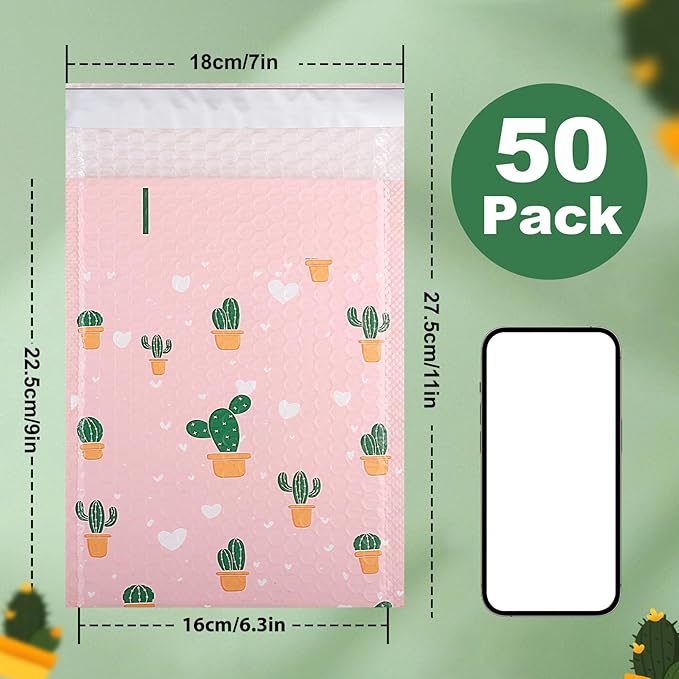 50 Pack Bubble Mailers 6x9 Inch,Self Sealing Adhesive Padded Envelopes,Waterproof Cute Bubble Mailers,Cushioning Shipping Envelopes for Packaging, Mailing, Gifts, Small Business