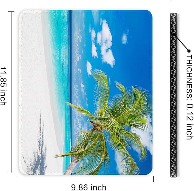 Auhoahsil Mouse Pad, 12 x 10 in Summer Beach Theme Computer Mouse Pad for Desk, Premium-Textured Non-Slip Rubber Stitched Edges Waterproof Square Mouse Mat for Gaming Work Wireless Mice, Blue