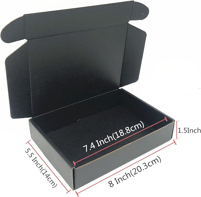 Black Cardboard Shipping Box Mailers 8 x 5.5 x 1.6 Inch Corrugated Packaging Storage Boxes 10 Pack (Inside Size: 7.4 x 5.3 x 1.45)