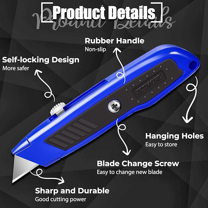 2 Pack Box Cutter, Heavy Duty Utility Knife with Retractable Razor Blade, SK5 Blades and Safety Lock for Cardboard, Boxes, and Warehouse Use