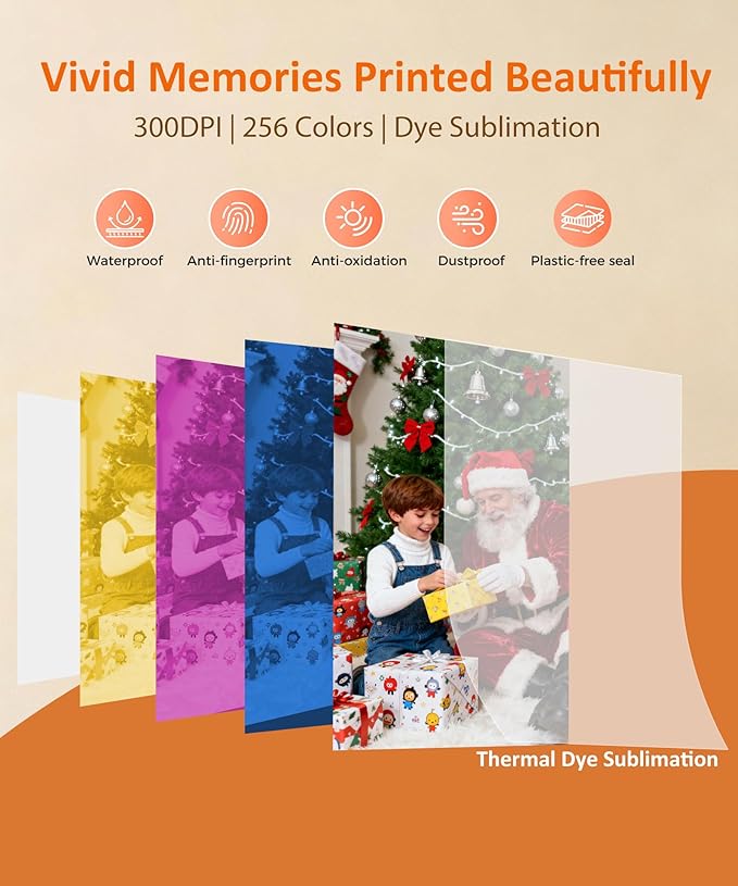 HPRT CP4100 4x6 Photo Printer with 108 Sheets & 2 Ribbons, Full-Color Thermal Dye Sublimation Wi-Fi Printing, Portable Instant Picture Printer for iPhone/Android, AR Video, Fun App, Home Use, Beige