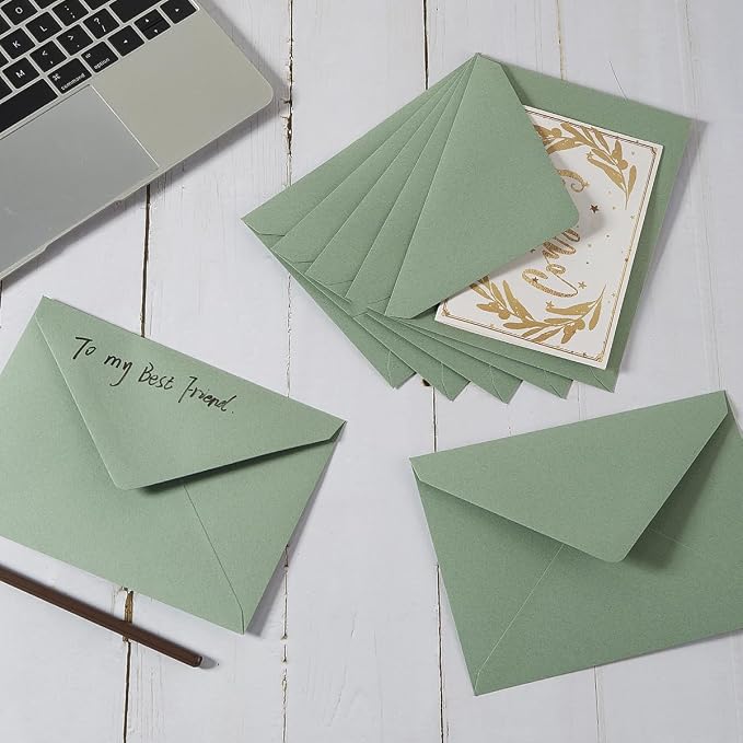 200 Pieces Sage-Green A7 Envelopes Greeting Card Envelopes 5.24 x 7.24 Inches for 5 x 7 Wedding Invitation Cards, Greeting Cards, Birthday Baby Shower Invitations