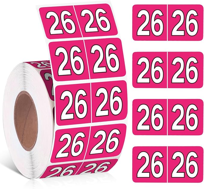 500 Pieces 2026 Year Stickers File Folder Year Labels Rectangle Coded Colored Year Stickers Self Adhesive Year Labels Tab File Folders Office Supplies, 1 Roll, 3/4" x 1-1/2"（Rose Red