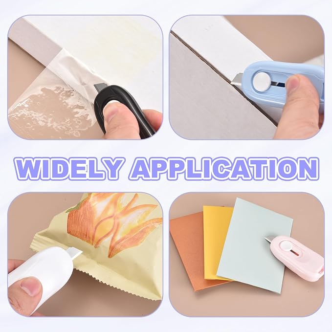 PATIKIL Mini Box Cutters, 4Pcs Retractable Small Utility Knife Magnetic Package Opener for Opening Boxes Envelopes Packages Paper Tapes Home Office Supplies, Pink/White