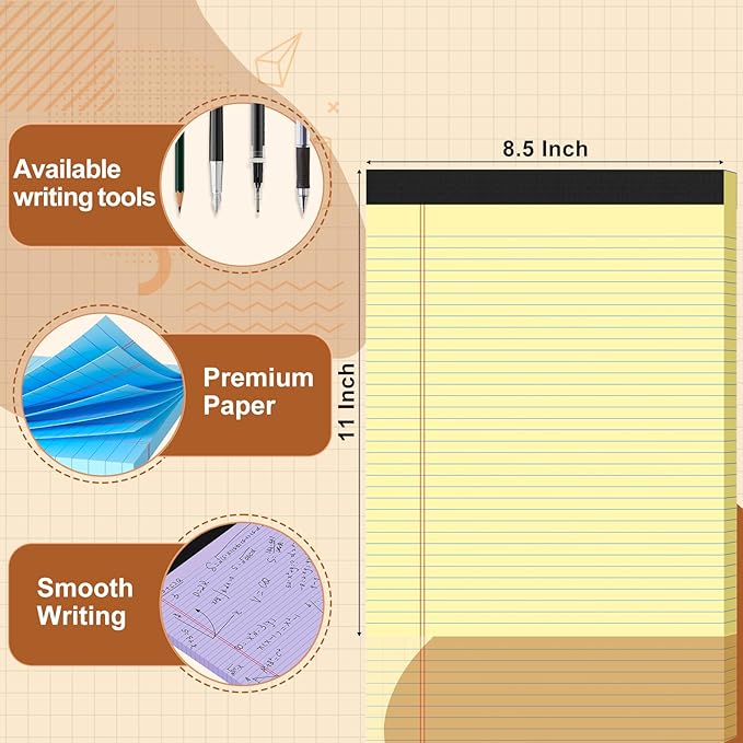 Legal Pads 8.5 X11, Narrow Ruled Notepads, 12 Pack, 50 Sheet/Pad, Colored Legal Pads, Tear Off Notepad, Perforated Writing Pad, Notebook Paper College Ruled, Notepads for Office Home School, Notepad