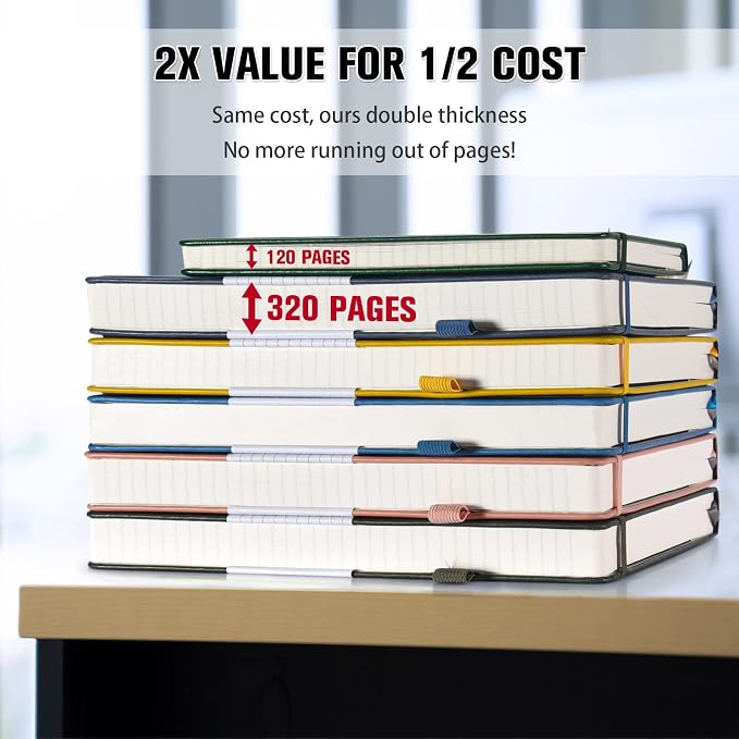 5 Pack College Ruled Notebook Bulk, A5, 312 Numbered Page Thick Journal Set | Cost-Effective 5 Pack 1600 Pages Total, 100gsm No Bleed Paper, Leather Hardcover, Lay-Flat, for Writing, Work, Employee Gifts