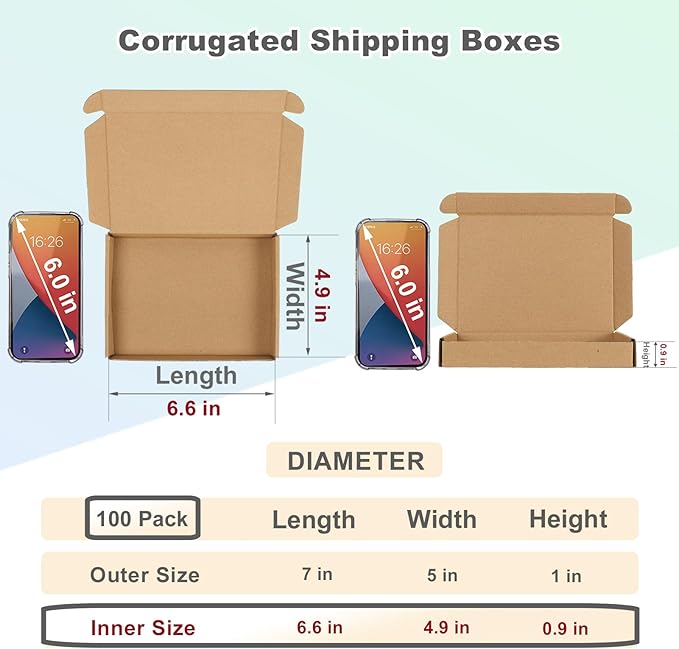 MEBRUDY 7x5x1 Inches Shipping Boxes Pack of 100, Small Corrugated Cardboard Box for Mailing Mailer Packing, Brown