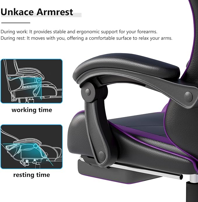 Gaming Chair with Headrest and Lumbar Support, Ergonomic High Back Office Chair, Racing Style Executive Computer Desk Chair, Leather Adjustable Swivel Task Chair for Home Office (Purple)