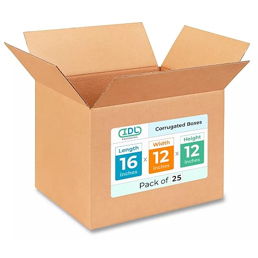 Medium Shipping & Moving Boxes 16"L x 12"W x 12"H (25-Pack) - Extra Strength 200 lb vs Regular - Corrugated Cardboard Box, Made in USA - Box for Packaging - Box to Pack by IDL Packaging | Extra Strength 200 lb vs Regular - Corrugated Cardboard Box - Bo...