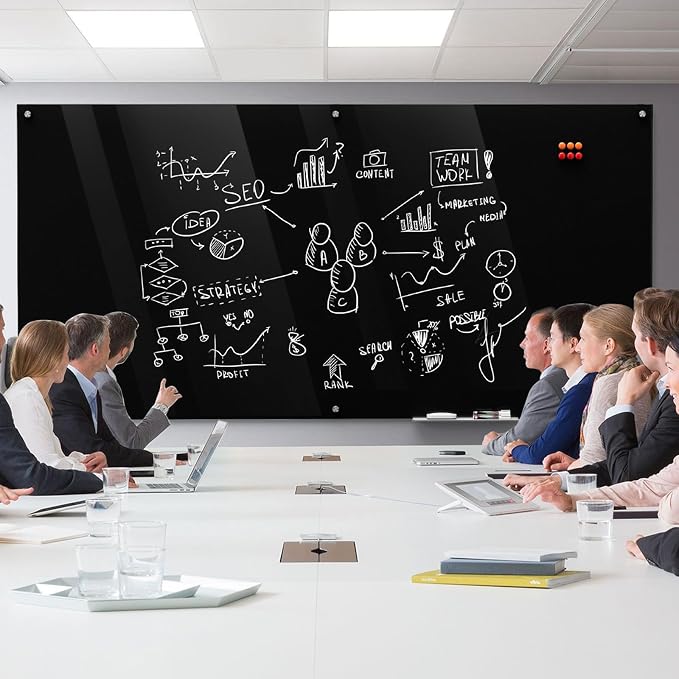 MaxGear 96" x 48" Glass Whiteboard Wall Mounted for Office Home Classroom | Magnetic Glass Dry Erase Board, Tempered Glass, Steel Backed, Non-Porous Surface, Frameless Design, Hardware Included