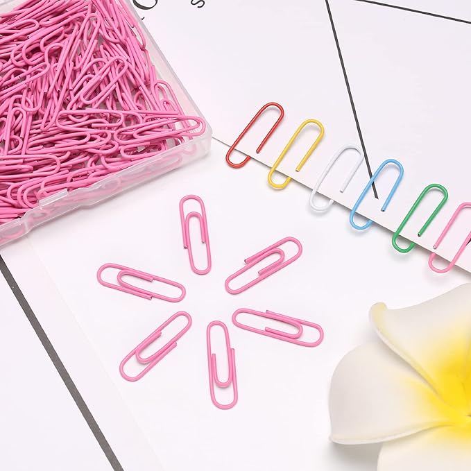 Elisel Paper Clips, 200pcs Medium Size (1.3 inch) Colored Paper Clip,Durable and Rustproof Coated Paper Clips, Great for Office, School and Personal Use (Pink)