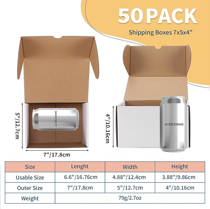 ZBEIVAN 7x5x4 White Shipping Boxes Set of 50, Corrugated Cardboard Mailer Boxes for Packaging Small Business Mailing Gifts