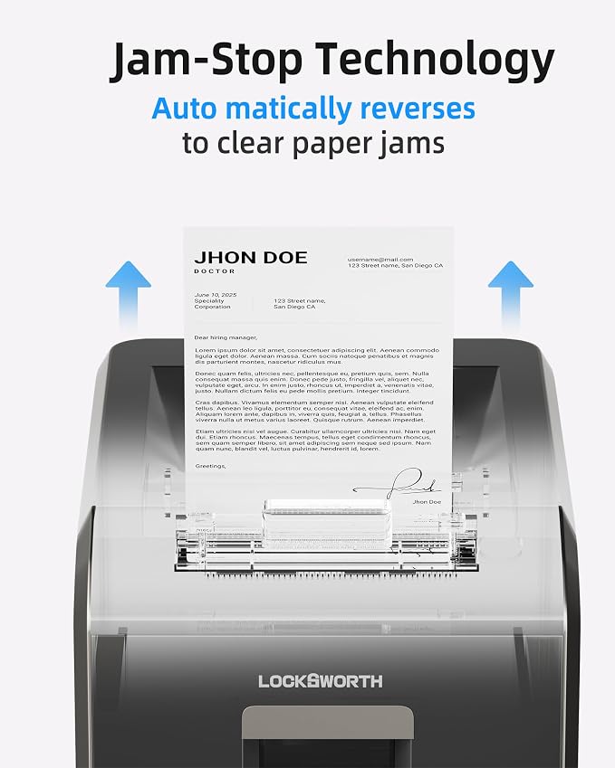 Locksworth 200-Sheet Micro Cut Shredder for Home Office, 8.5 Gallons Bin P-5 High Security Shredders for Paper, CD, Credit Card, Staple, Clip, Heavy Duty Commercial Paper Shredder with Casters