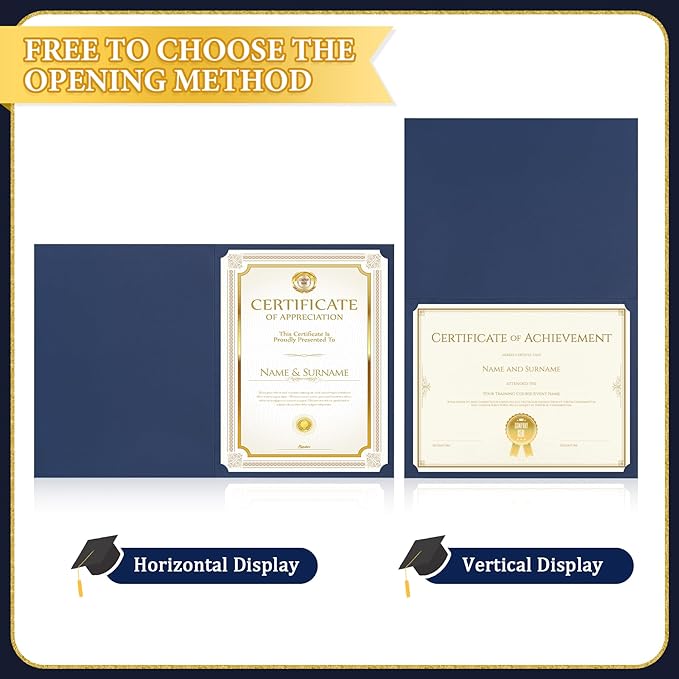Ndsox 90 Packs Navy Blue Certificate Holders, Graduation Diploma Holders, 350GSM, Diploma Covers with Gold Foil Border for Letter Size 8.5" x 11" Award Certificate Paper, Cardstocks and Documents