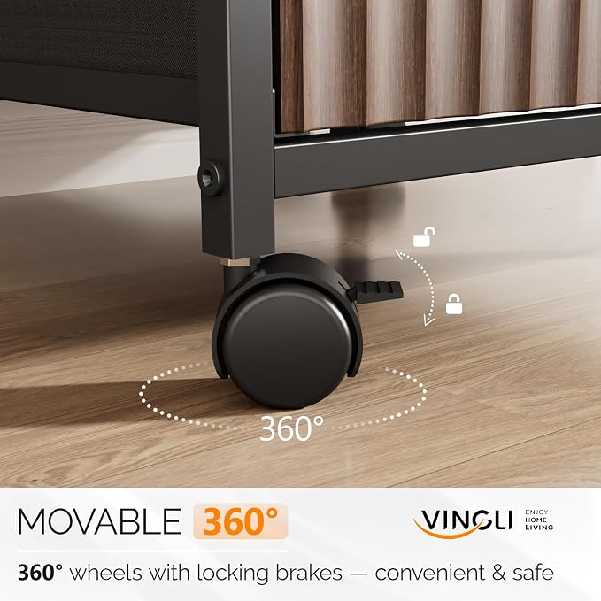 VINGLI 2 Drawer Mobile File Cabinet, Rolling Fluted Filing Cabinet Under Desk File Cabinet with Wheels, Fabric Drawers Printer Stand for Home Office, Fits Letter Size, Walnut