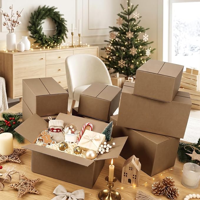 Hoikwo 40 Packs Shipping Boxes Mixed Sizes | 10 PCS Each of 11x6x6, 10x7x5, 9x6x4, 8x6x4 Brown Cardboard Box for Small Business Packaging and Mailing