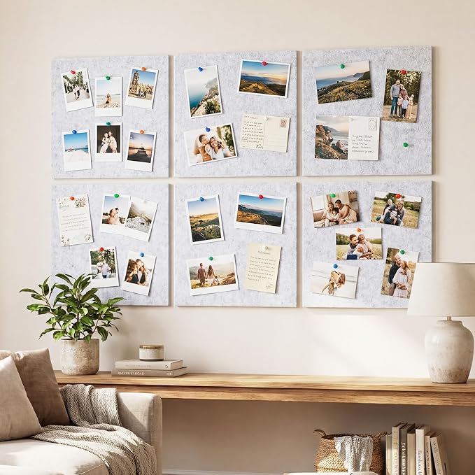 Cork Board Alternative 28" x 19", 6 Pack Felt Bulletin Boards, Pin Board | Includes Pushpins & 35 Safe Removable Adhesive Tabs, High-Density, Notice Boards for Walls Office Home Decor - Light Gray