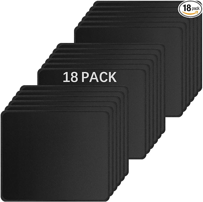 18 PCS Black Mouse pad Bulk with Stitched Edge,10.2x8.3inches 3mm Thickness Premium Textured Non-Slip Rubber Base Washable for Office and Home Use