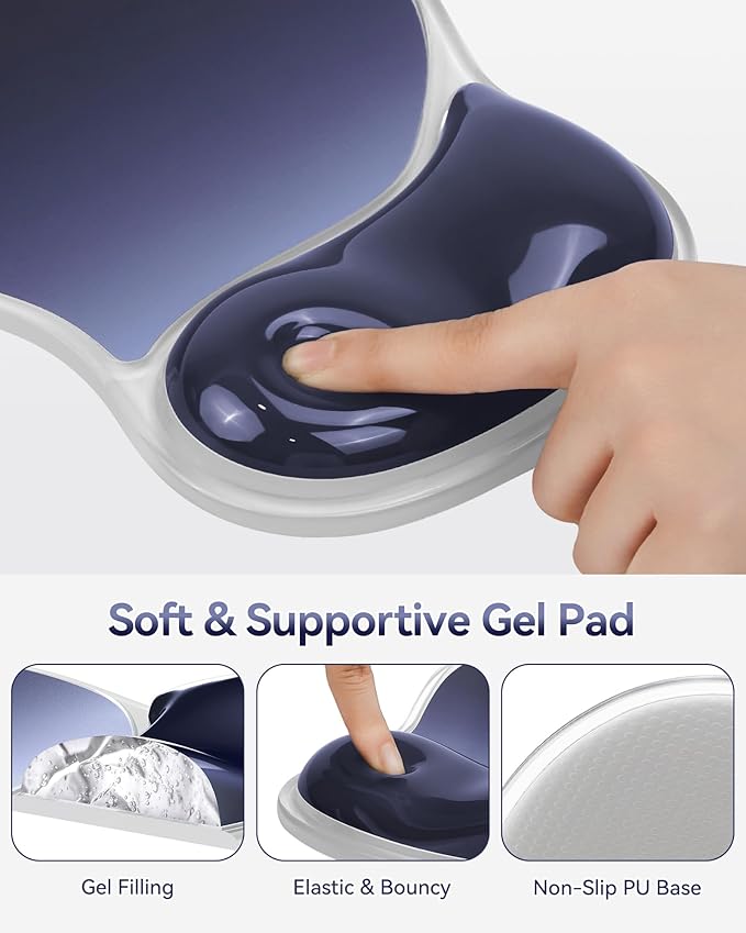 TECKNET Gel Mousepad with Wrist Rest, Ergonomic Mouse Pad with Gel Wrist Support for Relieve Wrist Pain Comfortably - Non-Slip Base & Waterproof Surface for Office, Gaming, Study Comfort - Dark Blue