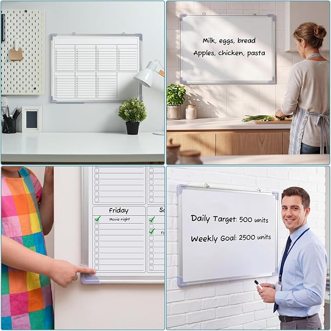 18" x 24" Magnetic to Do List Whiteboard, Weekly Planner, White | Large Weekly Dry Erase Board, Double-side Wall Whiteboard Calendar for Planning Drawing Memo, School Home Kitchen Office