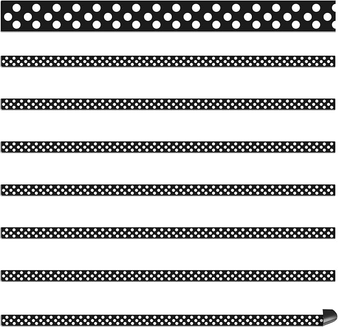 Relaxweex 48 Pcs Black and White Polka Dots Magnetic Borders for Classroom Whiteboard Mini Polka Dots Straight Strips Trims for Back to School Classroom Office Decorations