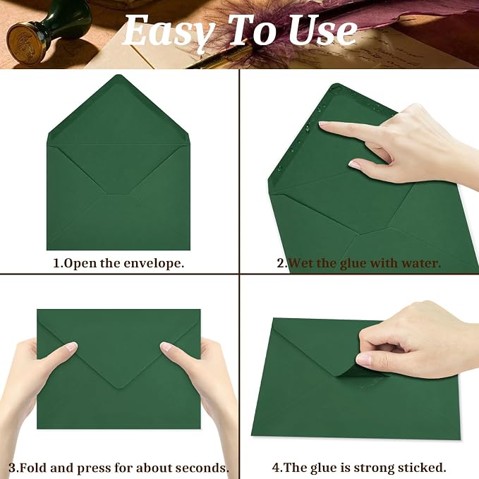 200 Pack Dark Green A7 Envelopes, Christmas Greeting Card Envelopes Self Seal, 5.24 x 7.24 in Envelopes for Birthday Graduation Baby Shower Wedding Invitation Cards