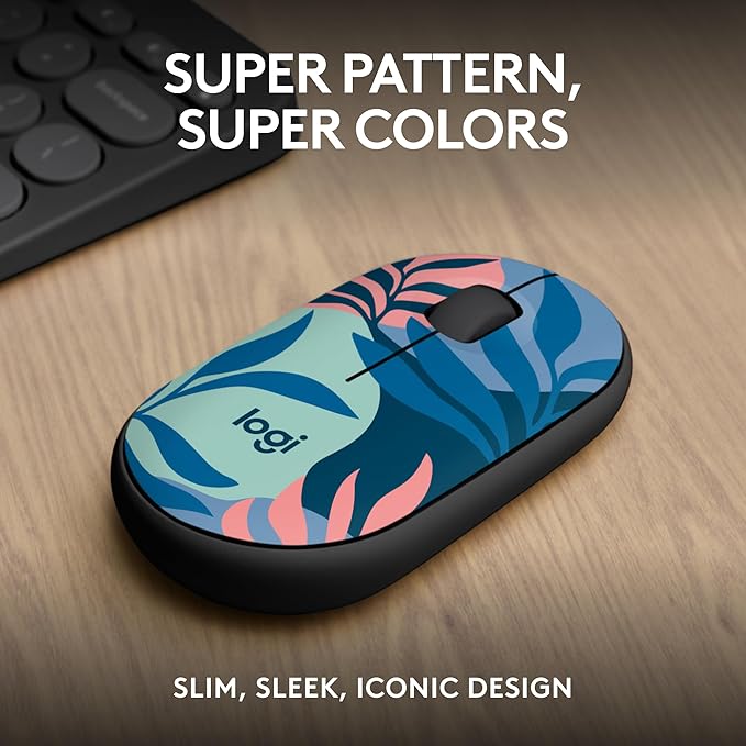 Logitech M340 Wireless Mouse with Limited Edition Prints, USB Receiver and Silent Clicks, Portable Wireless Mouse for Laptop, PC, Windows, Chrome, Surface – Floral Leaves