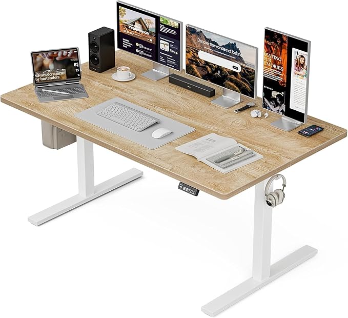 Grandder 47x32 Large Electric Standing Desk, Height Adjustable Computer Desk with 2 Memory Presets, 31.5" Deep Desktop Sit Stand Desk Home Office Desk Workstation Table with Hooks, Walnut