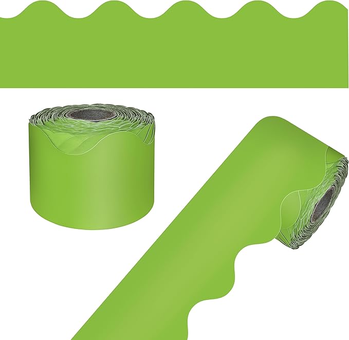 Carson Dellosa 65Ft of Lime Green Bulletin Board Borders, 1 Roll of Scalloped Trim for Rolling Whiteboard, Cork and Posterboard, St Patricks Day, Christmas Decorations, Party, and Classroom Decor