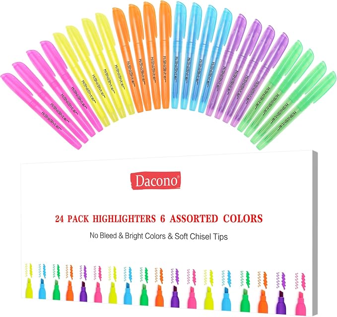 Highlighters Assorted Colors, 24 Pack Bulk Highlighters | with Chisel Tip, Colored Highlighter Markers for Teacher Supplies, Office and Notes, Back to School, Classroom Must Have