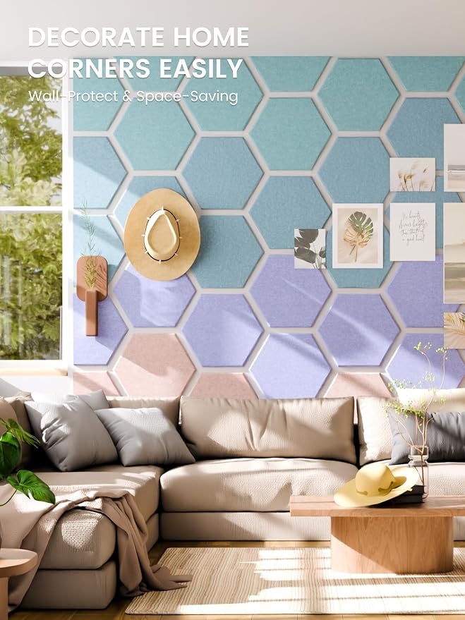 Fluxynara Extra Large 12-Pack Felt Bulletin Board Tiles, Coastal Haze | Cork Board Alternative with 90 Adhesive Tabs for Notes, Photos and Reminders in Home Offices, Dorm and Classrooms