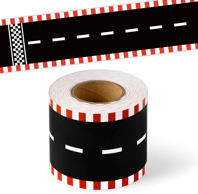 BeYumi Race Track Border Trim - 65ft Back to School Racing Track Straight Rolled Border Trim Road Racing Car Theme Bulletin Board Set School Classroom Office Chalkboard Race Party Holiday Decoration