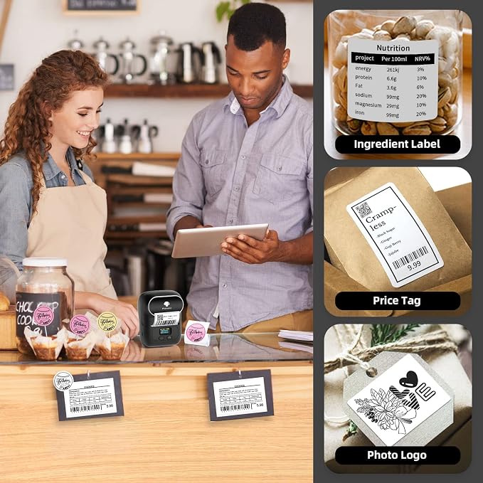 Phomemo M110 Label Printer - Label Maker Machine with 3 Roll Paper | Mini Portable Barcode Label Printer for Small Business, Retail, Address, Barcode, Home, for PC/Mac, iOS/Android- Ebony Black