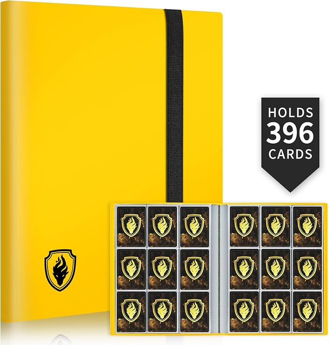 Fabmaker Card Binder 9 Pocket, 396 Pocket Trading Card Binder Case, Yellow | Collector Card Album for Standard-Size Cards, Side Loading Card Collection Folder for Game Cards, Sport Cards