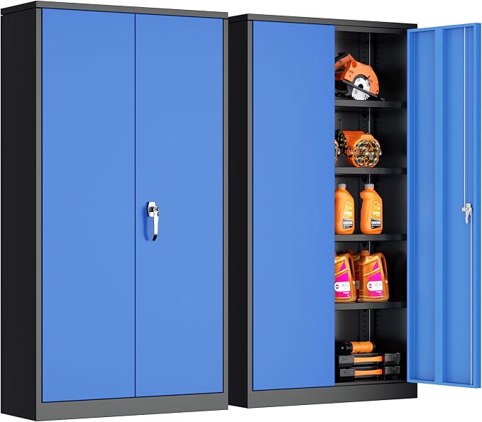 Metal Storage Cabinet,72" Steel Lockable File Cabinet with Locking Doors and Adjustable Shelves,Locking Tool Cabinets for Office,Home,Garage,Gym,School (Black Blue)